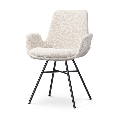 Noa-Eef eetkamerstoel bouclé beige - zwart onderstel