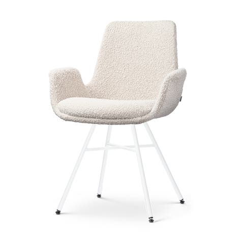 Noa-Eef eetkamerstoel bouclé beige - wit onderstel