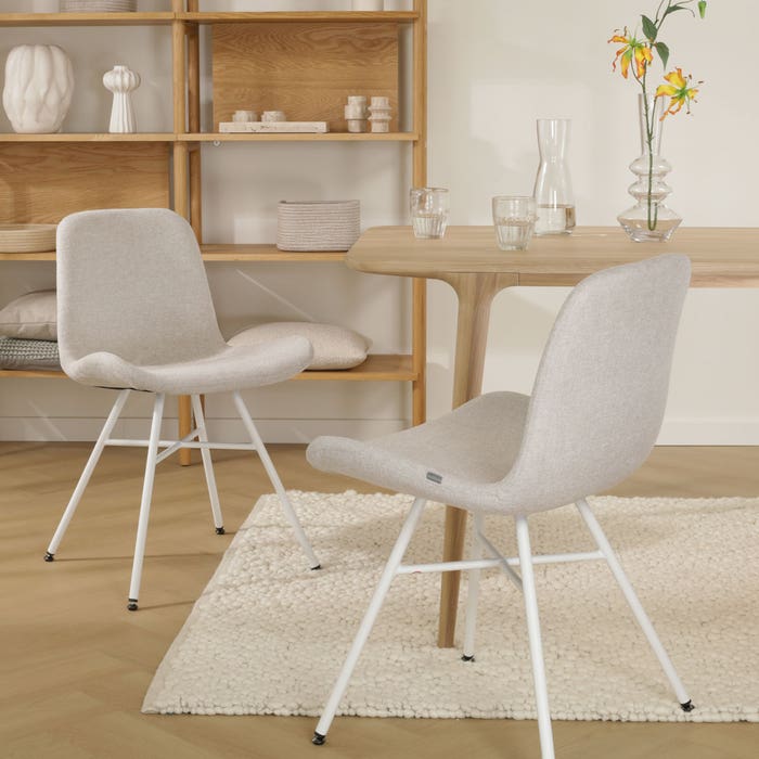 minimalistische eetkamerstoel beige - wit onderstel Noa-Fé 