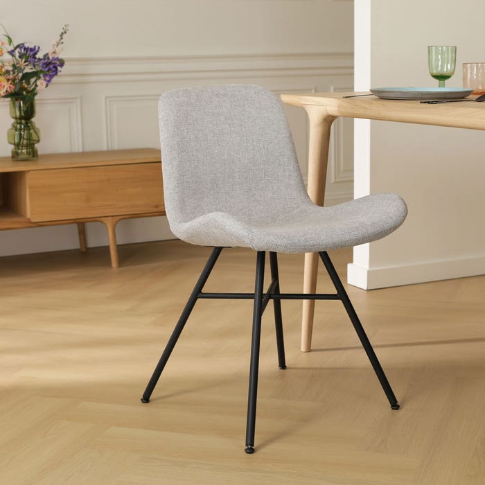 Noa-Fé eetkamerstoel lichtgrijs - zwart onderstel - set van 2 grijs - stof - scandinavisch - modern - zwarte poten -  stijlvol - set van 2