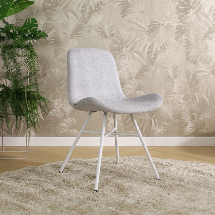 Noa-Fé eetkamerstoel lichtgrijs - wit onderstel grijs - stof - scandinavisch - modern - witte poten - japandi -  elegant - luxe - lichte stof