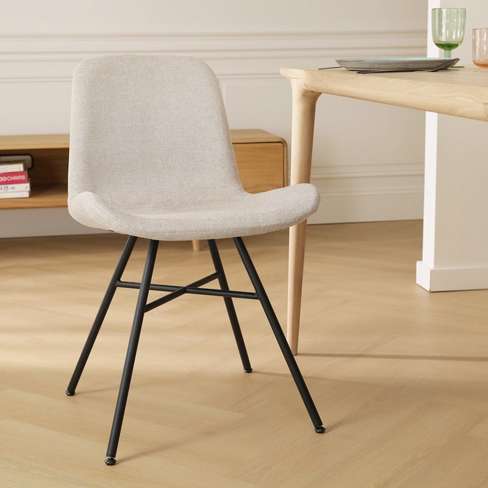 Noa-Fé eetkamerstoel beige - zwart onderstel - set van 2 stof - scandinavisch - crème - modern - zwarte poten - lichtbruin -  luxe - set van 2