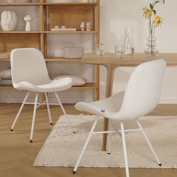 minimalistische eetkamerstoel rib creme - wit onderstel Noa-Fé 