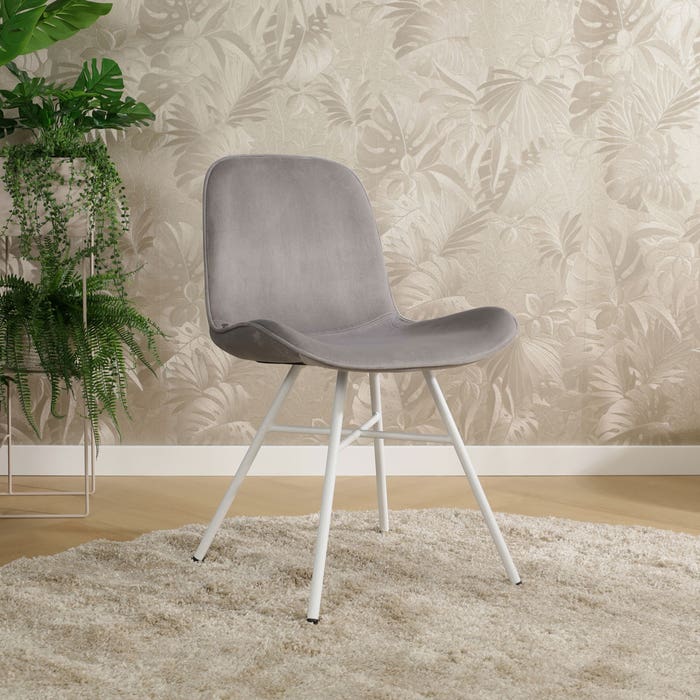 Noa-Fé eetkamerstoel velvet grijs - wit onderstel - set van 2 velvet - scandinavisch - stof - fluweel - witte poten -  elegant - minimalistisch - set van 2