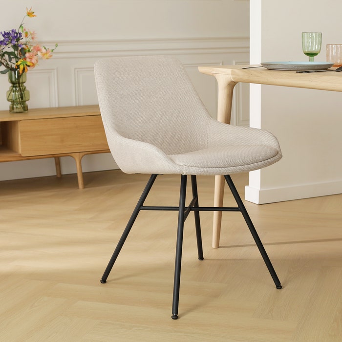 Noa-Isa eetkamerstoel beige - zwart onderstel design - bruin - scandinavisch - stof - luxe - modern - zwarte poten
