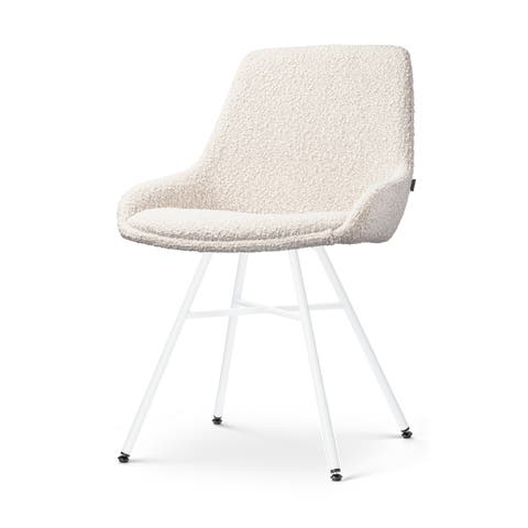Noa-Isa eetkamerstoel bouclé beige - wit onderstel