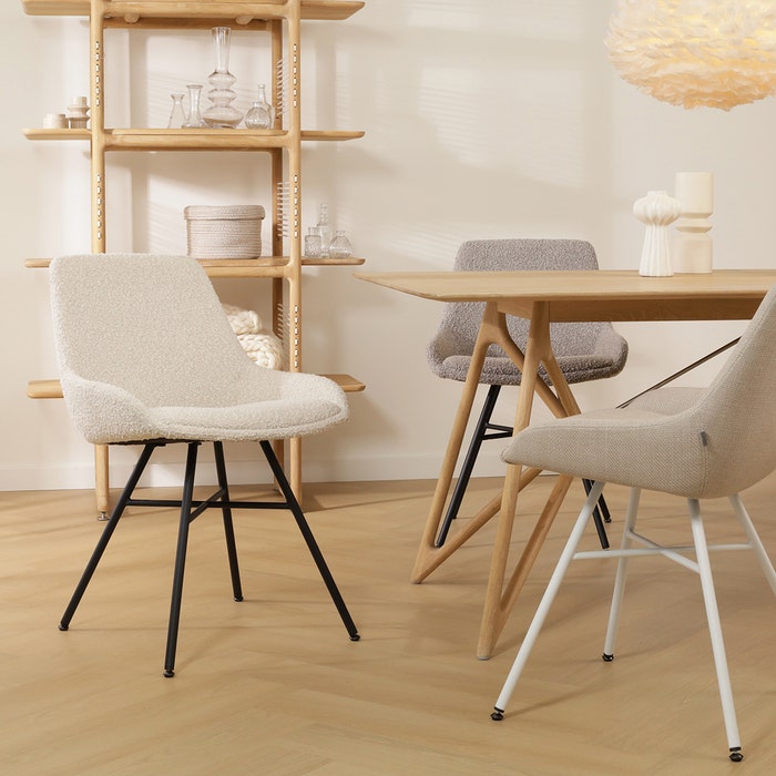 design eetkamerstoel bouclé taupe - zwart onderstel Noa-Isa 