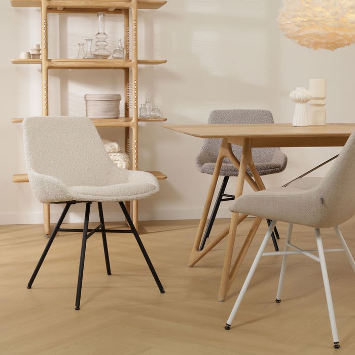 design eetkamerstoel bouclé taupe - wit onderstel Noa-Isa 