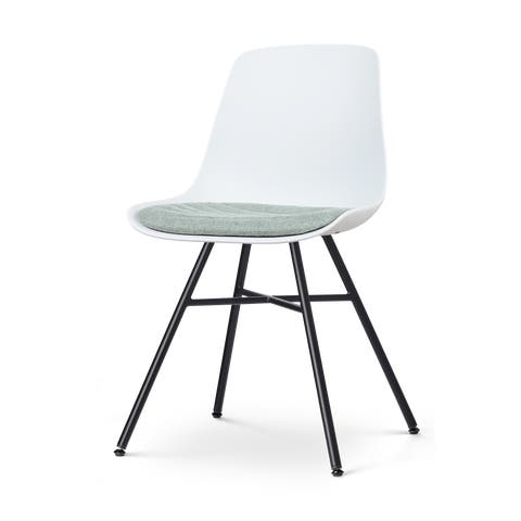 Noa-Liv eetkamerstoel wit met zacht groen zitkussen - zwart onderstel