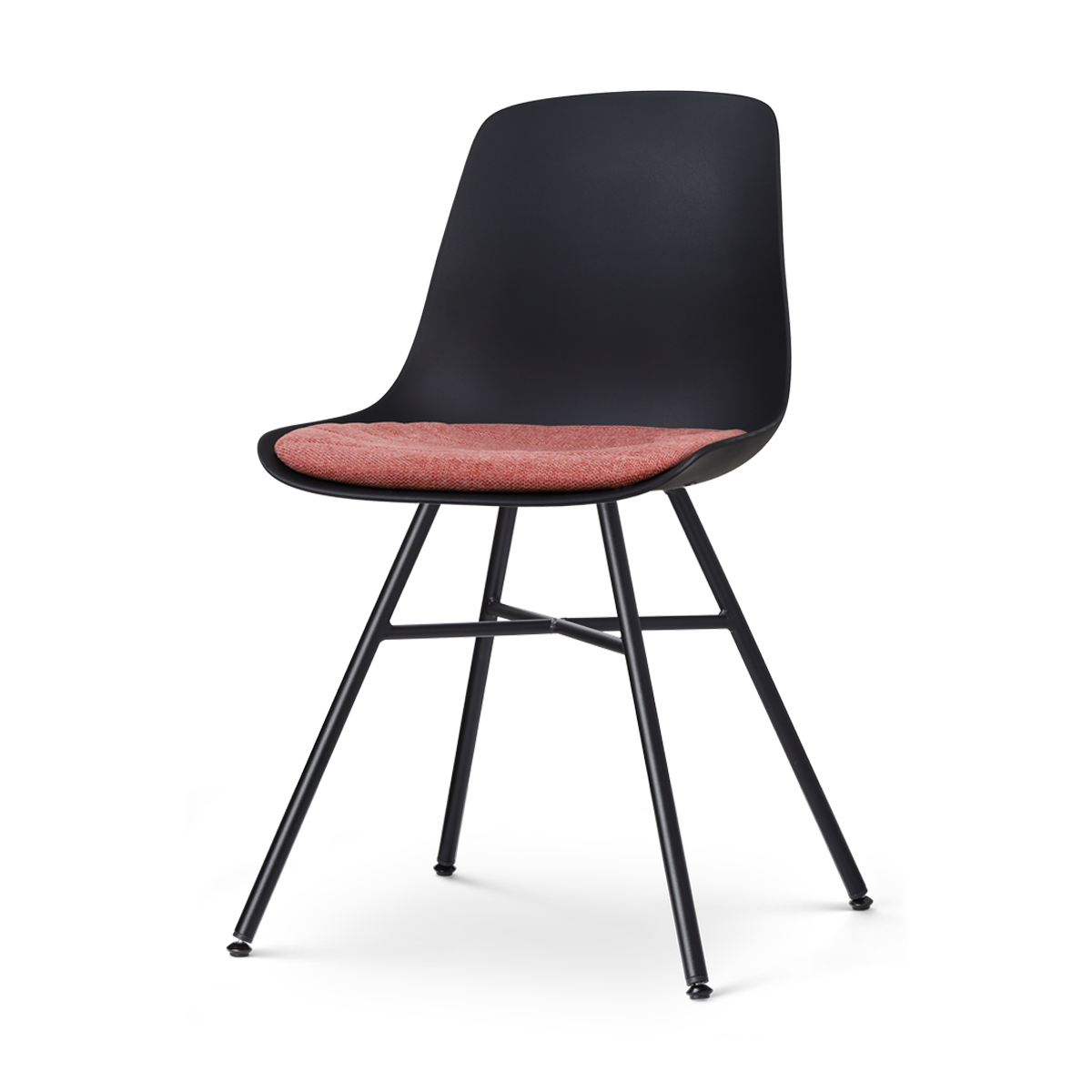 Noa-Liv eetkamerstoel zwart met terracotta rood zitkussen - zwart onderstel