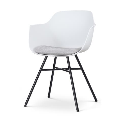 Noa-Liz eetkamerstoel wit met lichtgrijs zitkussen - zwart onderstel