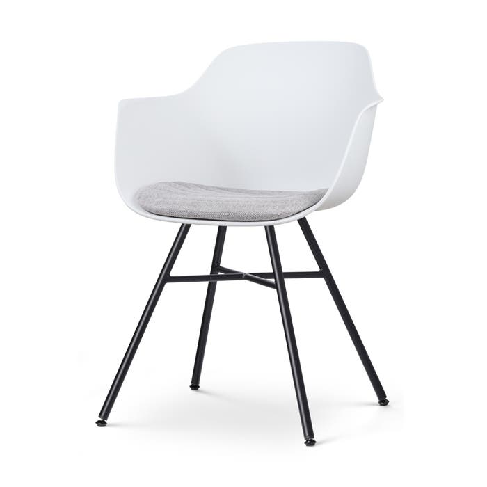 Noa-Liz eetkamerstoel wit met lichtgrijs zitkussen - zwart onderstel