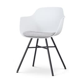 Noa-Liz eetkamerstoel wit met lichtgrijs zitkussen - zwart onderstel