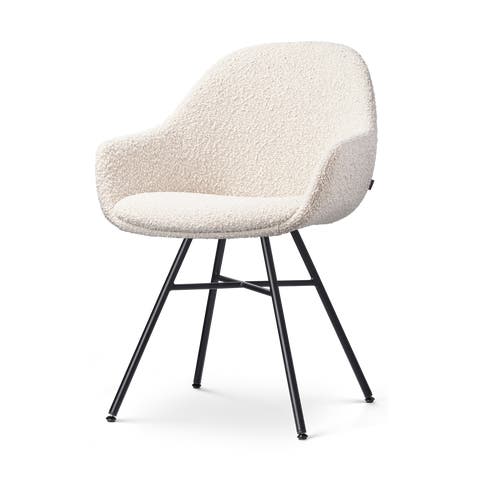 Noa-Mae eetkamerstoel bouclé beige - zwart onderstel