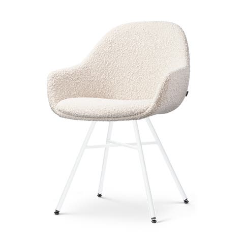 Noa-Mae eetkamerstoel bouclé beige - wit onderstel