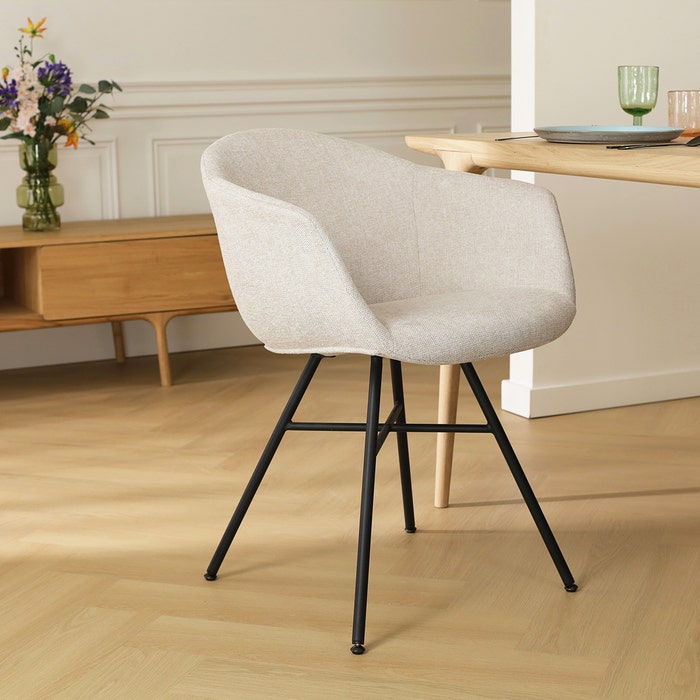 Noa-Otis eetkamerstoel beige - zwart onderstel - set van 2 met armleuning  - stoffen - armstoel - modern - creme - set van 2