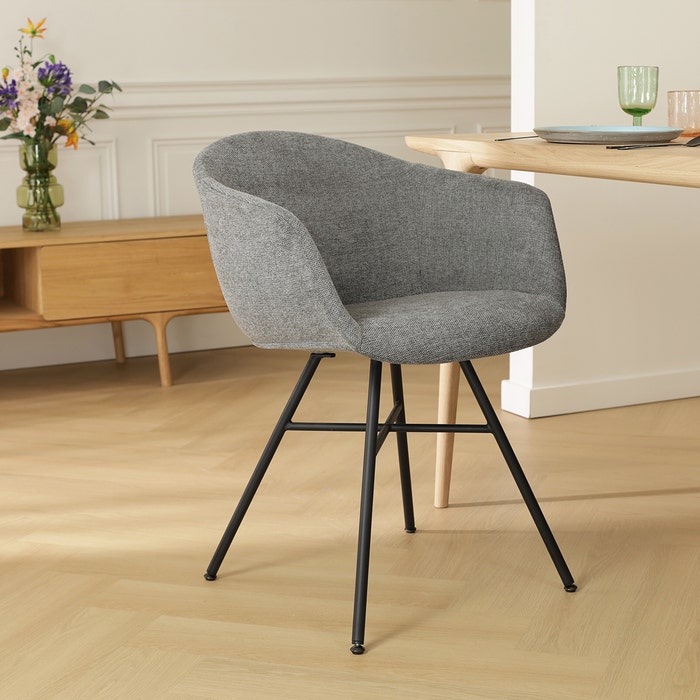Noa-Otis eetkamerstoel donkergrijs - zwart onderstel met armleuning - grijs - stoffen - armstoel - modern - japandi - comfortabel