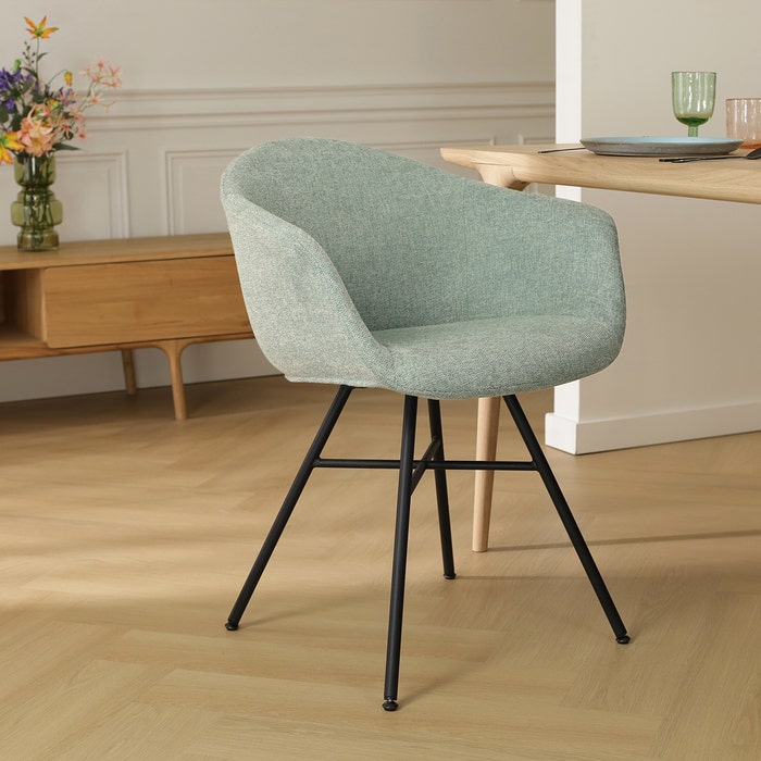 Noa-Otis eetkamerstoel zacht groen - zwart onderstel met armleuning - grijs - stoffen - armstoel - modern - japandi - comfortabel