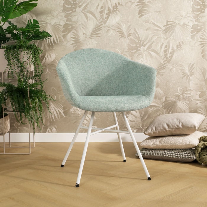 Noa-Otis eetkamerstoel zacht groen - wit onderstel - set van 2 met armleuning - draaibaar - modern - stoffen - armstoel -lichtgroen - set van 2 - japandi - comfortabel