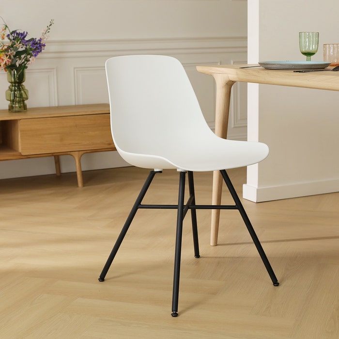 Noa-Pip eetkamerstoel wit - zwart onderstel - set van 2 eetkamerstoel - scandinavisch - kunststof - kuip - zwarte poten - set van 2