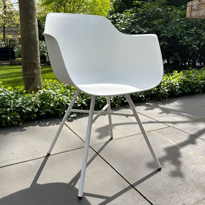 Noa-Puk kunststof tuinstoel wit - wit onderstel - terrasstoel - plastic - buiten - balkon - lichtgewicht - dining - met armleuning - zonder kussen