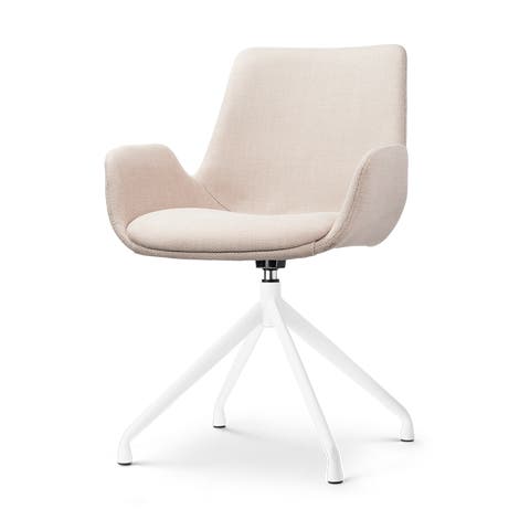 Nola-Eef draaibare eetkamerstoel beige - wit onderstel