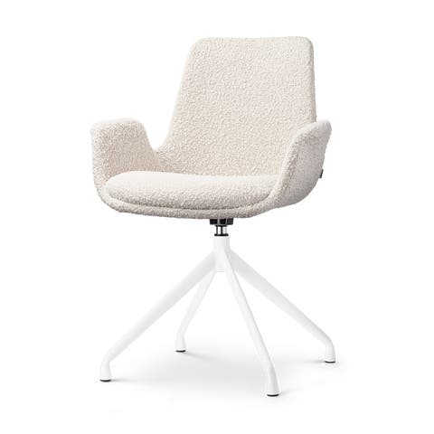 Nola-Eef draaibare eetkamerstoel bouclé beige - wit onderstel