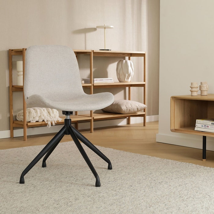 Nola-Fé draaibare eetkamerstoel beige - zwart onderstel - set van 2 draaibaar - stof - scandinavisch - crème - modern - lichtbruin - beige - industieel - set van 2