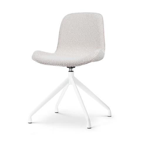 Nola-Fé draaibare eetkamerstoel bouclé beige - wit onderstel