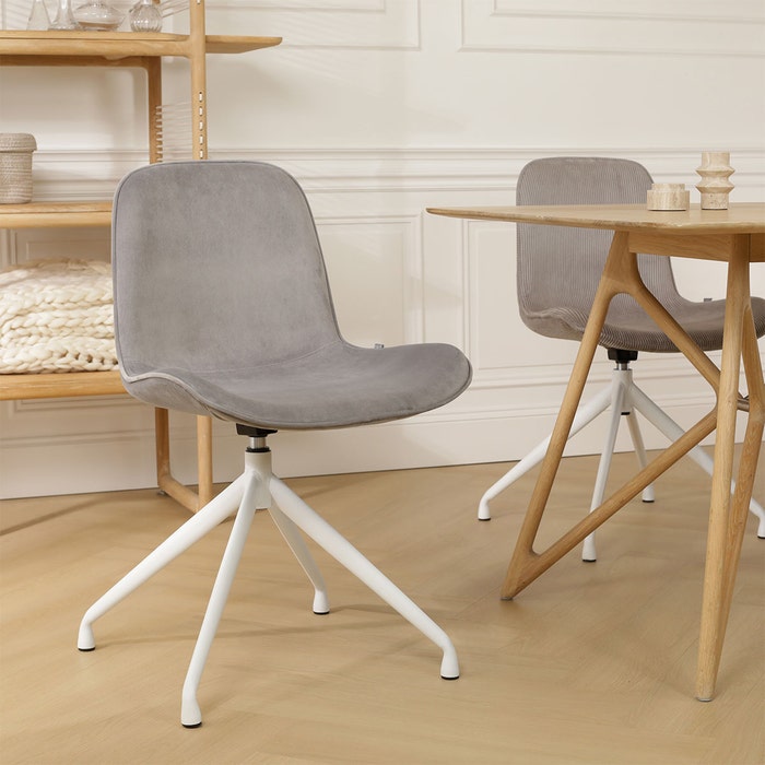 moderne draaibare tafel stoel velvet grijs - wit onderstel Nola-Fé 