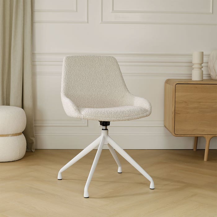 Nola-Isa draaibare eetkamerstoel bouclé beige - wit onderstel - set van 2 draaibaar - design - bruin - stof - scandinavisch - luxe - set van 2