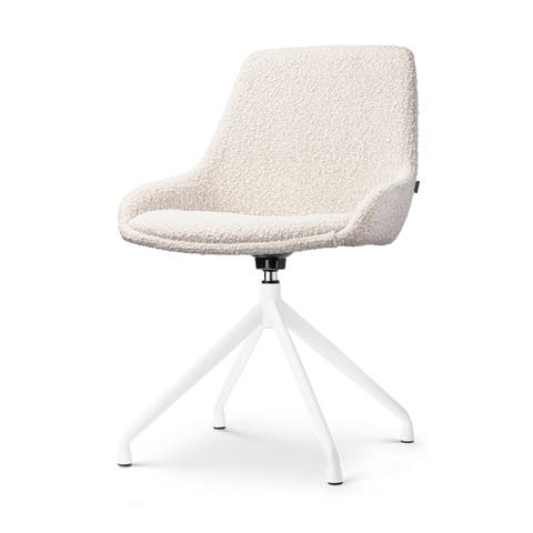 Nola-Isa draaibare eetkamerstoel bouclé beige - wit onderstel