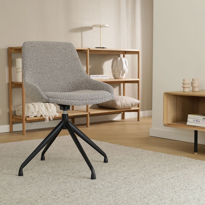 Nola-Isa draaibare eetkamerstoel bouclé taupe - zwart onderstel - set van 2 met armleuning - draaibaar - design - scandinavisch - stof - luxe - bruingrijs - set van 2