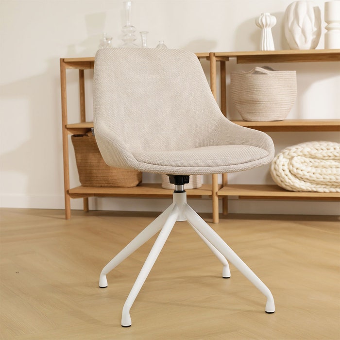 Nola-Isa draaibare eetkamerstoel beige - wit onderstel - set van 2 draaibaar - design - bruin - stof - scandinavisch - luxe - set van 2