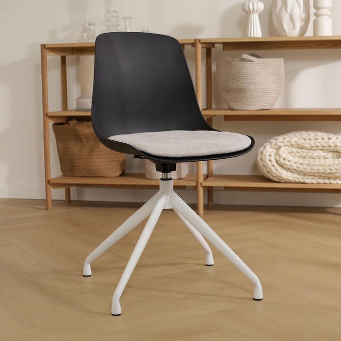 Nola-Liv draaibare eetkamerstoel zwart met beige zitkussen - wit onderstel eetkamerstoel - draaibaar - scandinavisch - modern - kunststof  witte poten