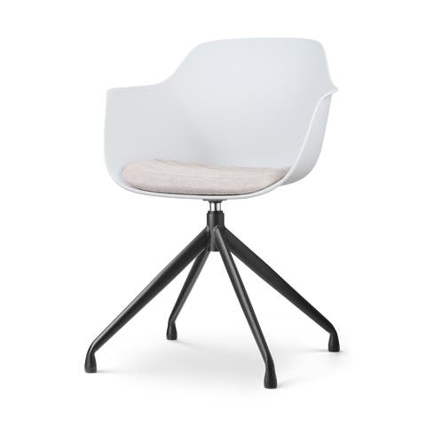 Nola-Liz draaibare eetkamerstoel wit met beige zitkussen - zwart onderstel