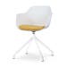 Nola-Liz draaibare eetkamerstoel wit met okergeel zitkussen - wit onderstel