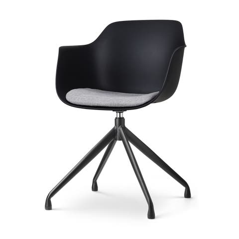 Nola-Liz draaibare eetkamerstoel zwart met lichtgrijs zitkussen - zwart onderstel