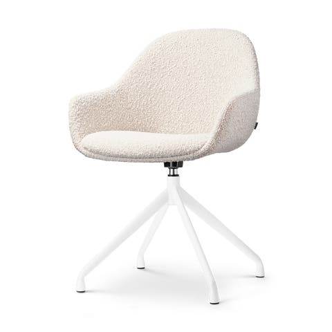 Nola-Mae draaibare eetkamerstoel bouclé beige - wit onderstel