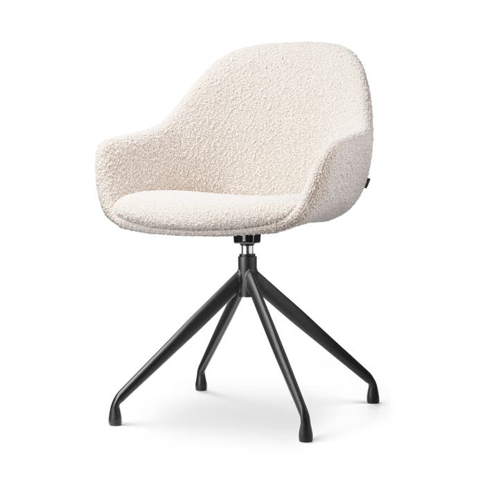 Nola-Mae draaibare eetkamerstoel bouclé beige - zwart onderstel