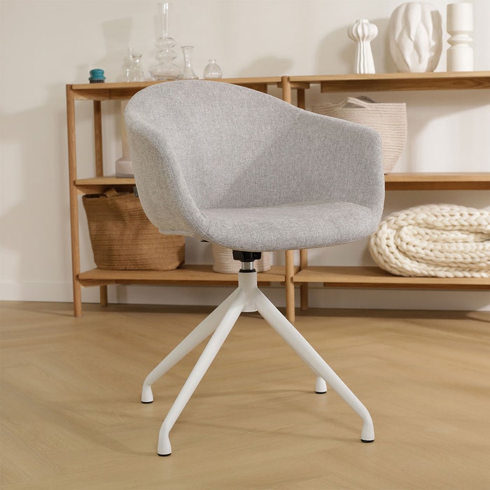 Nola-Otis draaibare eetkamerstoel lichtgrijs - wit onderstel - set van 2 met armleuning - draaibaar - modern - stoffen - armstoel - set van 2 - japandi - comfortabel
