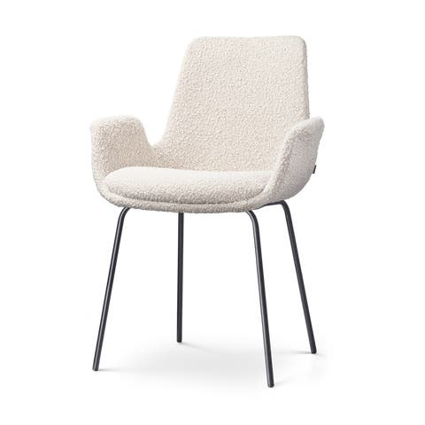 Nora-Eef eetkamerstoel bouclé beige - zwart onderstel