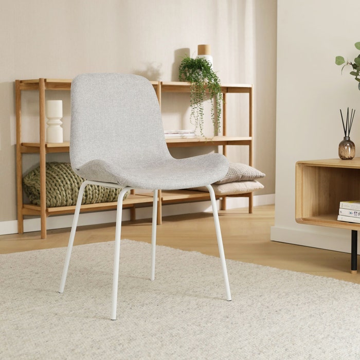Nora-Fé eetkamerstoel lichtgrijs - wit onderstel grijs - stof - scandinavisch - modern - witte poten - elegant