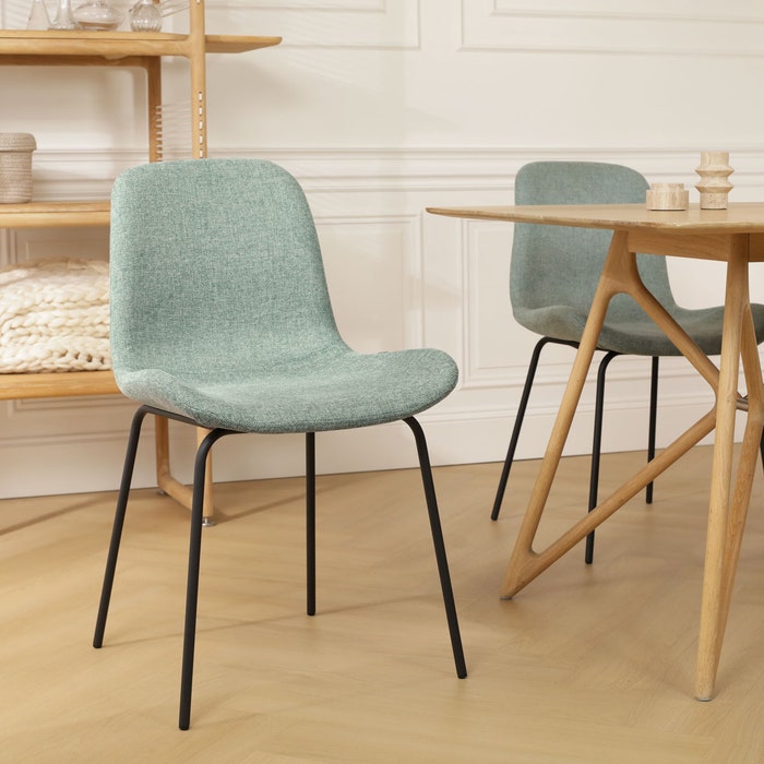 Nora-Fé eetkamerstoel zacht groen - zwart onderstel - set van 2 stof - modern - zwarte poten - lichtgroen - set van 2 - elegant