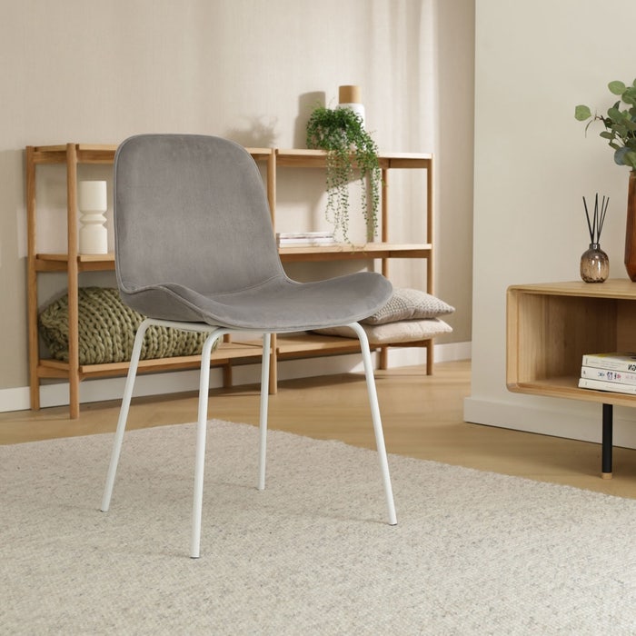 Nora-Fé eetkamerstoel velvet grijs - wit onderstel - set van 2 velvet - stof - scandinavisch - fluweel- witte poten - set van 2 - elegant