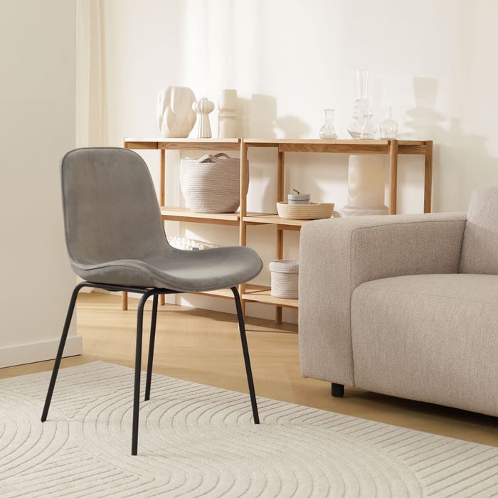 Nora-Fé eetkamerstoel velvet grijs - zwart onderstel - set van 2 velvet - stof - scandinavisch - fluweel- zwarte poten - set van 2 - elegant