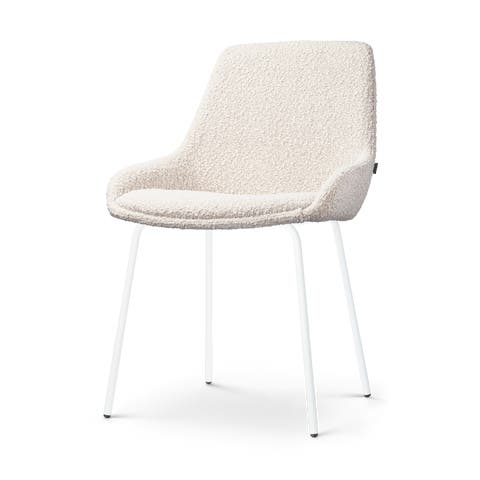 Nora-Isa eetkamerstoel bouclé beige - wit onderstel