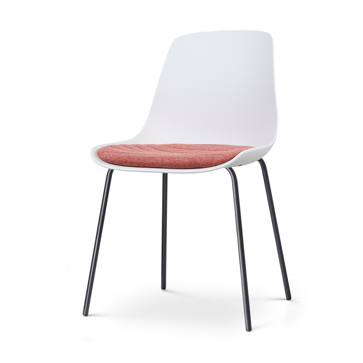 Nora-Liv eetkamerstoel wit met terracotta rood zitkussen - zwart onderstel