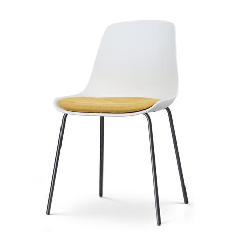 Nora-Liv eetkamerstoel wit met okergeel zitkussen - zwart onderstel