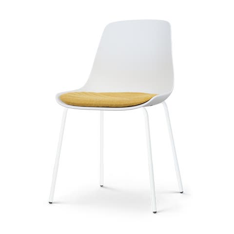 Nora-Liv eetkamerstoel wit met okergeel zitkussen - wit onderstel